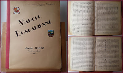 MARCHE EUSKARIENNE...Partition originale manuscrite d'Aristide Martz en souvenir des Fêtes de Biarritz du printemps 1906.
Au Maître Théodore Barnier ~ MARCHE EUSKARIENNE.
Quand les Fêtes étaient à Biarritz...Elles étaient bien plus S'MARTZ qu'à Bayonne !