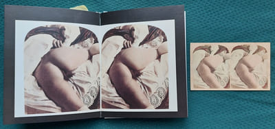Le "Derrière", Photographies obscènes pour stéréoscope.
Rare exemplaire en bel état des vues stéréoscopiques pornographiques de A. Belloc saisies par la police en octobre 1860.