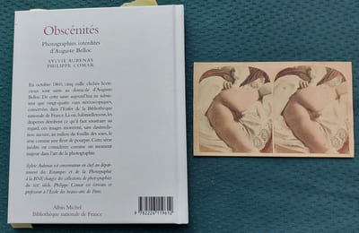 Le "Derrière", Photographies obscènes pour stéréoscope.
Rare exemplaire en bel état des vues stéréoscopiques pornographiques de A. Belloc saisies par la police en octobre 1860.