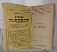 ENTRETIEN SUR DES FAITS DIVERS illustré par André Lhote. Exemplaire du SP. De la bibliothèque de Jean Caupenne,collaborateur des premiers numéros de la Révolution Surréaliste.