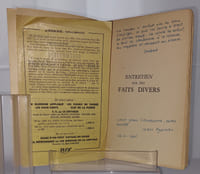ENTRETIEN SUR DES FAITS DIVERS illustré par André Lhote. Exemplaire du SP. De la bibliothèque de Jean Caupenne,collaborateur des premiers numéros de la Révolution Surréaliste.