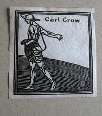 Exlibris Carl Crow. Säemann. Holzschnitt um 1900. Blatt : 6 x 5,7 cm. Bild : 5 x 5,4 cm. Künstlermonogramm im Bild.