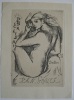 Ex-libris Docteur Jean Gouez. Nue avec livre. Eau-forte signée (pas identifiée, B....) et datée 1930. 12,2 x 9 cm. Montée sur un carton blanc.. ...