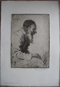 The old Jew (1st st.). Etching, stated and signed in pencil by the artist. No date. 28 x 19,5 cm. Plate : 17,5 x 12,5 cm.