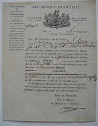 Deux actes administratifs signés par Daru, Ministre de la Guerre, datés l'an 8 (1799/1800).