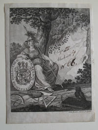 Exlibris der Gräflich Chotekischen Bibliothek gezeichnet und gestochen von Joh. Böhm. O. J. ( Ende des 18. Jh.). Kupferstich : 11,4 x 9,3 cm (Blatt : 13,2 x 9,8 cm) montiert auf Karton.