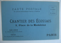 Carte de commande, imprimée sur carton bleu avec adresse et prix. Environ 1900.