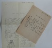 Deux lettres amicales de 22 et 10 lignes à François Laya, datées Savièse 11 Août 1956 et Savièse 13 Août 57. La lettre de 1956 avec trois petits ...
