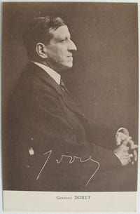 Carte postale : Représentations d'Orphée N° 3 (14 x 9 cm). Portait et signature (imprimée) de Gustave Doret (1866 - 1943), compositeur, chef d'orchestre, critique musical, écrivain et musicien vaudois.