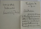 Billet manuscrit (15,2 x 11,2 cm), 2 pages, 10 lignes, daté 10, 2. 06 et signé. . DE LA CRUZ FRÖLICH (Louis).