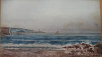 La Baie d'Agay. Aquarelle. 25,5 x 45,5 cm. Intitulé et signé à la main par l'artiste en bas à gauche : L. Favre [18]85. Agay. 