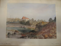 Environs d'Antibes. Villa Aubernon. Aquarelle (24,5 x 34,2cm) contrecollée sur un carton blanc (32,2 x 44,5 cm), intitulée en bas à gauche et signée et datée [18]88 en bas à droite, ainsi que sur le carton blanc.