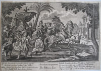 [Zeitalter]. 1. Seculum Aureum. Die Güldene Zeit. 2. Seculum Argentum. Die Siberne Zeit. 3. Seculum Aeneum. Die Eherne Zeit. 4. Seculum Ferreum. Die Eiserne Zeit. 4 numerierte mit schwarzer Linie umrandete Kupferstiche mit lateinischen Doppel-Distichon (unten links), Titel (unten Mitte) und deutschen Vierzeiler (unten rechts). 