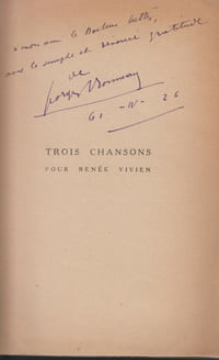TROIS CHANSONS POUR RENÉE VIVIEN. [Édition originale avec envoi]