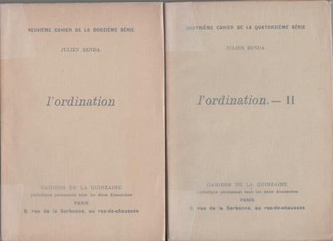 L'ORDINATION (2 volumes).. BENDA (Julien) / CAHIERS DE LA QUINZAINE