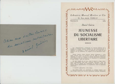 JEUNESSE DU SOCIALISME LIBERTAIRE : essais.
[Envoi de l'auteur]. GUERIN (Daniel)