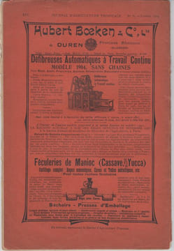 JOURNAL D'AGRICULTURE TROPICALE (agricole, scientifique et commercial) : N°31, 33, 34, 35 (4e année/1904), 121 (11e année/1911), 139, 142 (13e ...