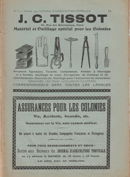 JOURNAL D'AGRICULTURE TROPICALE (agricole, scientifique et commercial) : N°31, 33, 34, 35 (4e année/1904), 121 (11e année/1911), 139, 142 (13e ...