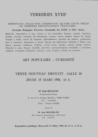 VERRERIES XVIIIE. Vente Paris-Drouot Jeudi 15 mars 1984.