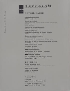 SAVOIR-FAIRE. . TERRAIN. Carnets du patrimoine ethnologique N°16 / Mars 1991