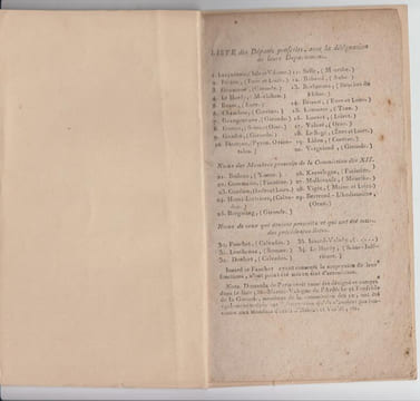 LISTE DES DÉPUTES PROSCRITS AVEC LA DÉSIGNATION DE LEURS DÉPARTEMENTS + NOTICE SUR GORSAS (1793).. GORSAS (Veuve) Imp.