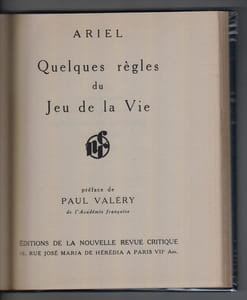 QUELQUES RÈGLES DU JEU DE LA VIE.
[Envoi autographe de Claire de Jouvenel]
