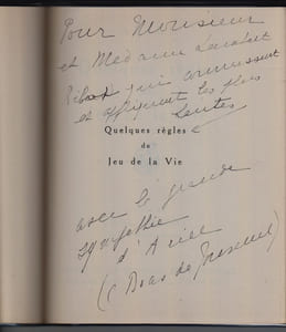 QUELQUES RÈGLES DU JEU DE LA VIE.
[Envoi autographe de Claire de Jouvenel]