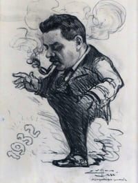 Caricature originale d’Édouard Herriot (1932).
[Signatures et envois conjoints de l'artiste et de l'homme politique]