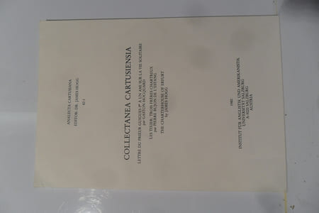 Collectanea Cartusiensia - Séries: Analecta Cartusiana - 82:1 - Lettre du prieur Guigues Ier à un ami sur la vie solitaire / Gaston Hocquard - Les Tixier : trois frères Chartreux / Pierre Bujon de l'Estang - The charterhouse of Erfurt / by James Hogg. JOINT : Archives de l'ouvrage de P. BUJON de l'ESTANG pour l'ouvrage sur les Tixier (Photographies, correspondances, enquêtes, courriers, etc.. )