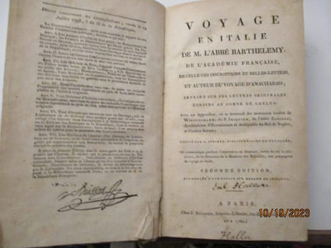 Voyage en Italie de M. l'abbé Barthelemy de l'Académie Française, de celle des Inscriptions et Belles MLettreset auteur du voyage ...