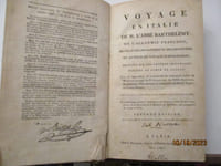 Voyage en Italie de M. l'abbé Barthelemy de l'Académie Française, de celle des Inscriptions et Belles MLettreset auteur du voyage d'anarcharsis,imprimé sur ses lettres originales écrites au comte de Caylus. Avec un appendice, ou se trouvent des morceaux inédits de Winckelmann, du P. Jacquier, de l'Abbé Zarillo ... publie par A. Serieys.