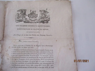Monarchie - Mandement de Mr les Vicaires-Généraux-Cap. , Administrateurs du diocèse de Nantes,.., pour l'exécution du voeu du feu roi louis XIII, de glorieuse mémoire.