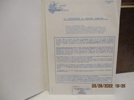 La Mauritius - La mémoire engloutie - Musée de la Marine - 2 Plaquettes: Musée de la Marine, 16 mars au 11 septembre 1989 & Musée de la Marine, ...