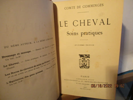 Le cheval, soins pratiques du Comte de Comminges. Comte de Comminges - Marie-Aimery de Comminges (1862-1925).