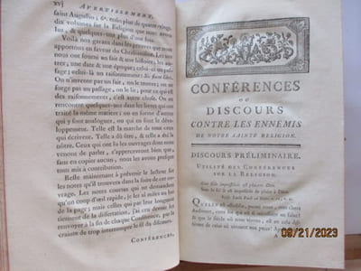 Religion - Conférences ou discours contre le Ennemis de Notre Sainte Religion, SAVOIR, les Athés, les Déistes, les Tolérants, les Juifs, les Mahométants, les Hérétiques, les shismatiques, les Matérialistes et les anti-Prêtres : Ouvrage utile, surtout à Messieurs les curés qui voudront dans leurs Prônes instruires leurs Paroissiens sur la Foi, de BEURIER