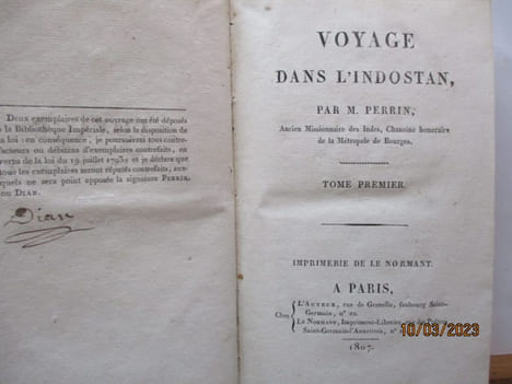 Asie - Voyage dans l'Indostan par M. PERRIN. M. PERRIN, Chanoine honoraire de la Métropole de Bourges