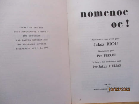 NOMENOE OE! de Jakez Riou - Illustrations de Pierre PERON. RIOU Jakez - Illustrations de Pierre PERON - Per-Jakez HELIAS