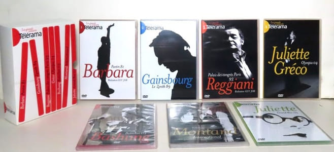 Les grands concerts Télérama. I: Barbara Pantin 81 - Gainsbourg Zenith 89 - Reggiani Palais des Congrès Paris 93 - Gréco Olympia 04 - Bashung Bataclan 03 - Montand International - Juliette Grand Rex 05.