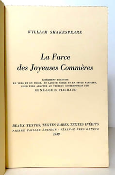 La farce des joyeuses commères. Shakespeare William, Piachaud René-Louis (trad.):
