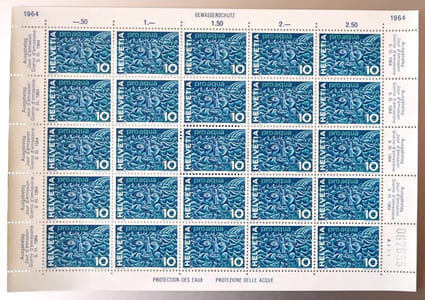 Feuille de timbres Pro Aqua (10 centimes).