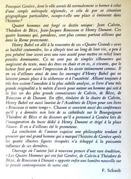 Les quatre hommes qui ont fait Genève. De Calvin à Bèze et de Rousseau à Dunant. . Babel Henry: