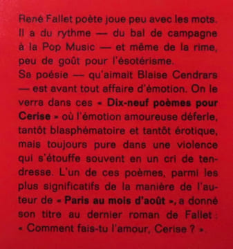 Dix neuf poèmes pour Cerise. . Fallet René: 