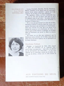 La folie et la chose littéraire. . Felman Shoshana: 