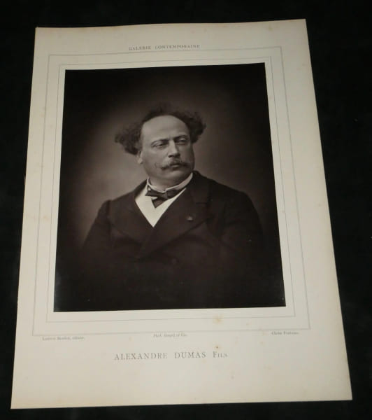 Portrait Dumas Fils par Fontaine - Photoglyptie + Texte. Alexandre Dumas Fils