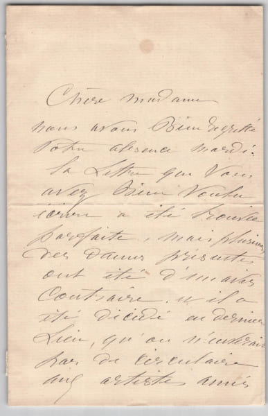 Marie Laurent, Lettre autographe sign&eacute;e - Œuvre de bienfaisance th&eacute;&acirc;trale - 1881. Marie Laurent