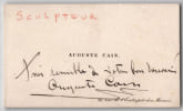 Auguste Cain - Carte de visite autographe - Remerciements - XIXe si&egrave;cle. Auguste Cain
