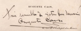 Auguste Cain - Carte de visite autographe - Remerciements - XIXe si&egrave;cle. Auguste Cain