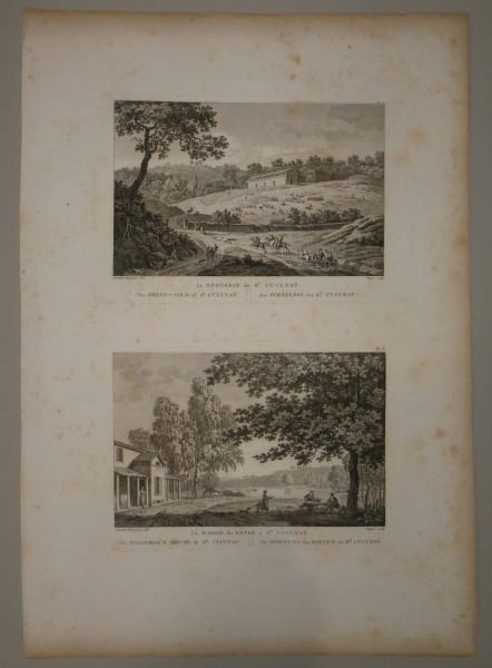 Constant Bourgeois - 2 Gravures - St-Cucufat, bergerie et maison du p&acirc;tre - XIXe. Constant Bourgeois