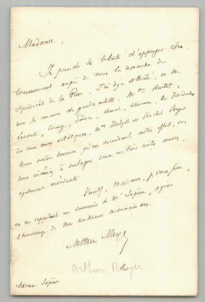 Arthur Meyer - Lettre autographe sign&eacute;e - Vente de charit&eacute; de la Presse - 1917. Arthur Meyer