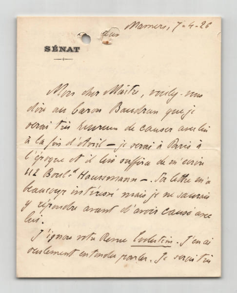 Joseph Caillaux - Lettre autographe sign&eacute;e &agrave; Victor Margueritte - 1926. Joseph Caillaux